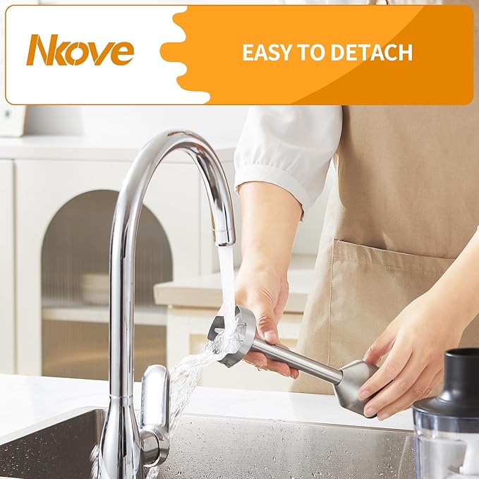 Nkove Immersion Blender Handheld Corded Hand Blenders 5 in 1 Set 800W, Stainless Steel Stick Blender Turbo Mode with 600 ml Mixing Beaker with Lid, 400 ml Chopper, Whisk, Milk Frother, BPA-Free