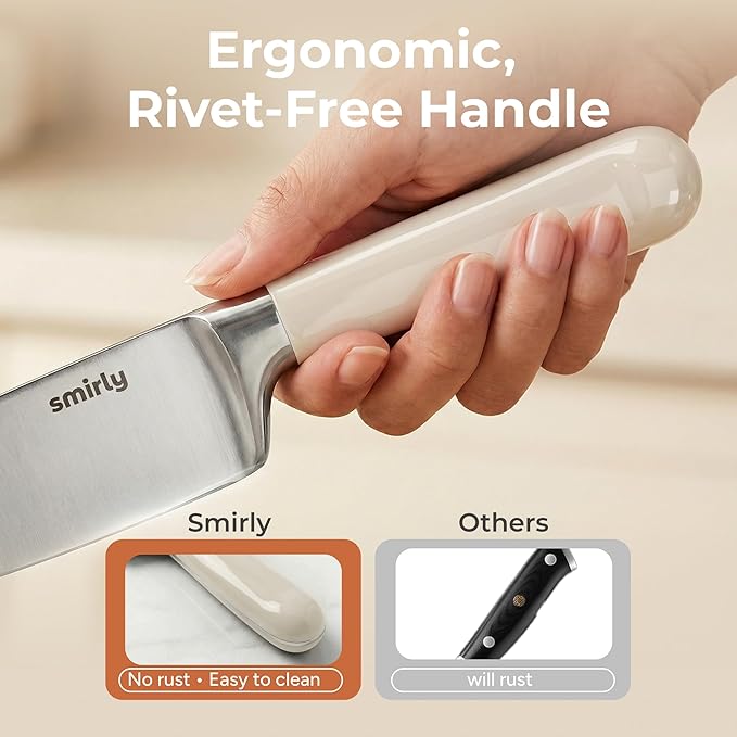 SMIRLY 14-Piece Kitchen Knife Set with Magnetic Block, High Carbon Stainless Steel Chef Knives, Ultra Sharp, Dishwasher Safe, Cream White