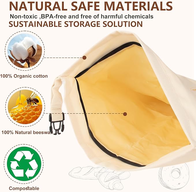Reusable Beeswax Bread Bag for Homemade Sourdough Storage,Organic Cotton Beeswax Lined,2 Bags + 1 Bowl Cover | Keep bread fresh, Natural beeswax, Reusable, Easy to clean