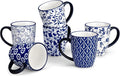 vancasso SELENE Coffee Mugs Set of 6, 12 Oz Porcelain Coffee Cups with Handle, Ceramic Tea Cup for Cappuccino, Latte, Tea, Cocoa, Dishwasher & Microwave Safe Gift Sets, Vintage Blue