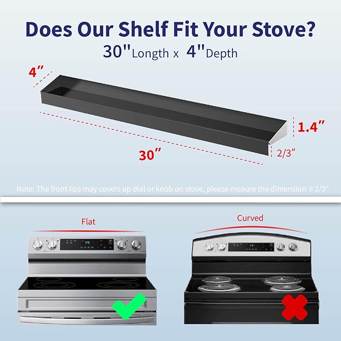 Mount Walker 30" Upgrade Stainless Steel Stove Top Shelf, Magnetic Shelf for Kitchen, Over The Stove Spice Rack Organizer, Back of Oven Rack with Border All Around, Black
