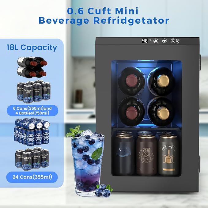 Electactic Wine Cooler Refrigerator with Glass Door, Mini Wine Fridge for Red, White and Champagne, Built-in Wine Cellar, 40-61F Digital Temperature Control, Indoor Use