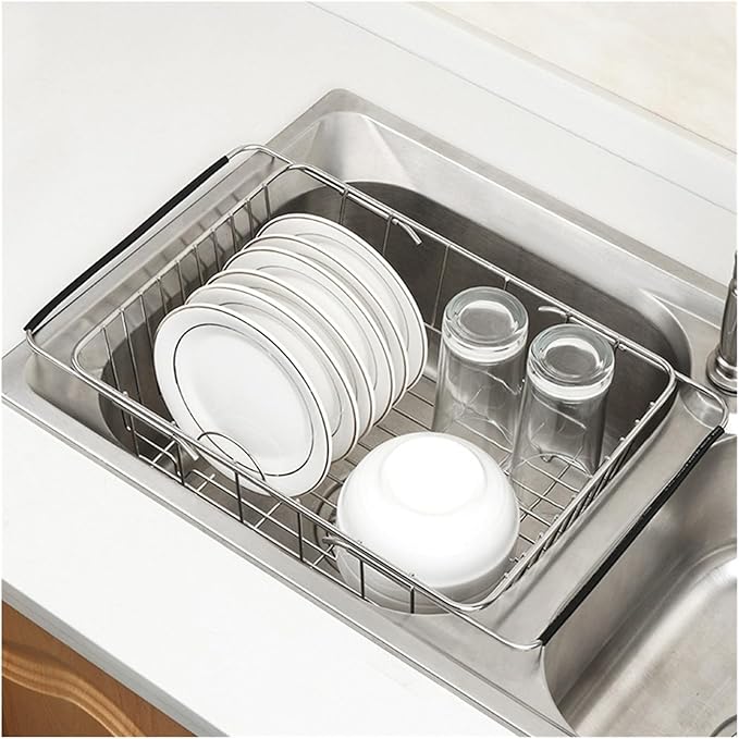 Expandable Over Sink Dish Drying Rack - Versatile Drainage Design for Fruits, Chopsticks, Spoons, and Dishes