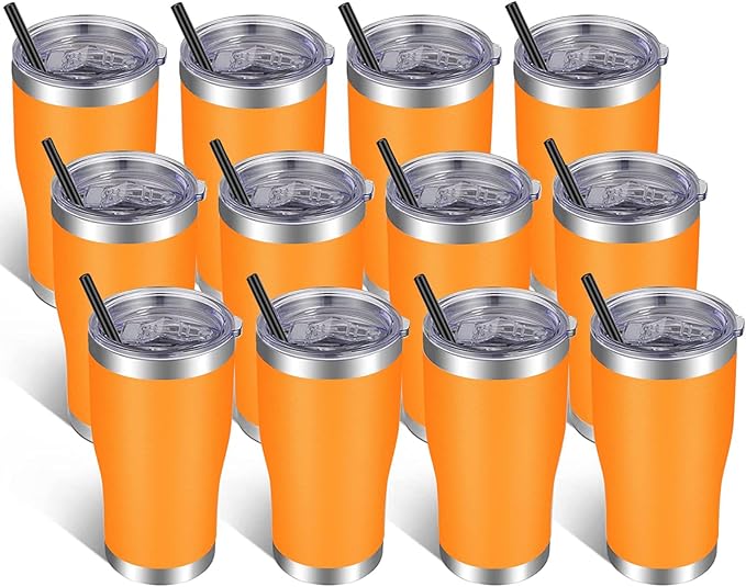 VEGOND 20oz Tumbler Stainless Steel Tumbler Cup with Lid And Straw Vacuum Insulated Double Wall Travel Coffee Mug(Orange 12 Pack)
