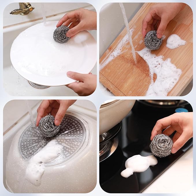 Reallnaive 200 Pcs Stainless Steel Wool Scrubber Bulk Steel Wool Sponges Pack Metal Dishwashing Wire Scouring Pads Heavy Duty Clean Dish Pot Pan and Oven for Cleaning Kitchen Bathrooms and More