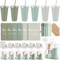 Nuogo 6 Sets New Parent Shower Prizes for Player Winners Adult, Wedding Bridal Shower Gift, Plastic Tumbler Notebook Scented Candle Ballpoint Pen Bag (Gradient Green,Classic Style)