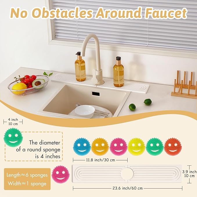 Faucet Mat for Kitchen Sink with Sandpaper, Diatomaceous Earth Faucet Splash Guard, Fast Drying Sink Protector Stone, Water Absorbing Stone Mat for Bathroom Sink Counter, Gift for Mother's Day, White
