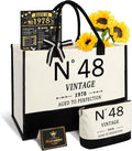 YeohJoy 48th Birthday Gifts for Women Canvas Tote Bag Travel Gear, Unique 48 Years Old Gifts for Wife Mom Sister Aunt Friends Her, Vintage N°48 Handbag & Cosmetic Bag & Back in 1978 Poster