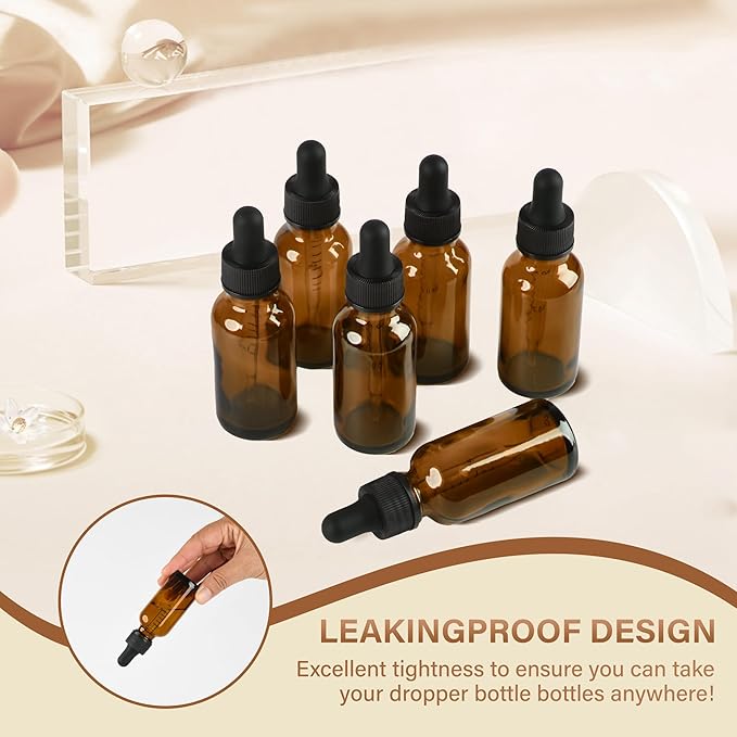 NOOEEISS 6 Pcs 1oz Amber Glass Eye Dropper Bottle, Tincture Bottles With Leak-Proof Design, Stronger Suction for All Kinds of Mixed Liquids