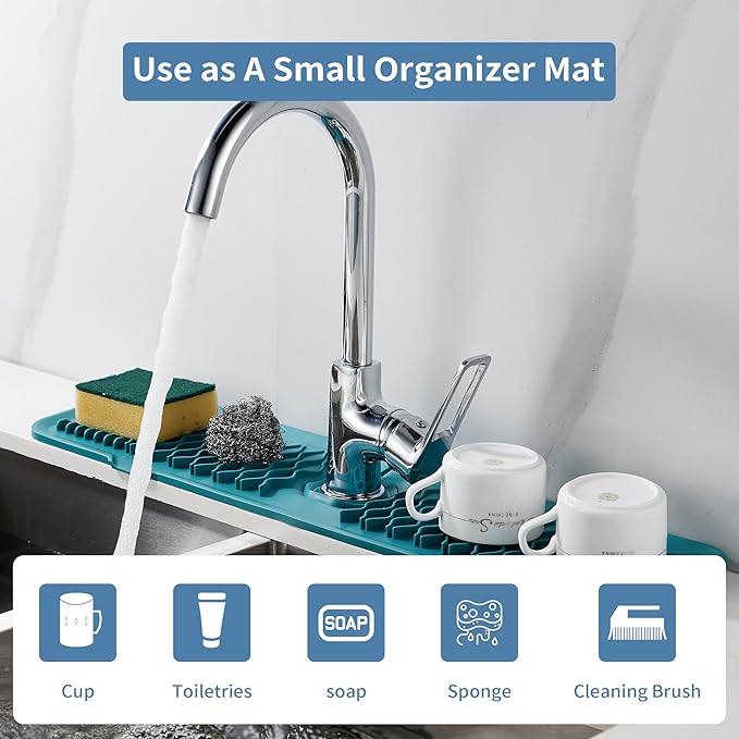 24inch Kitchen Sink Splash Guard Green Draining Mat Dish Drying Mats Sponge Holder and Bathroom Countertop Protect Kitchen Sink Splatter Screen Faucet Splash Guard Faucet Air Drying Mat