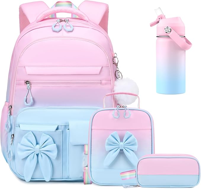DIGOBAY Girls Backpack - Includes 14oz Insulated Water Bottle, Girls School Backpack Set with Lunch Bag & Pencil Case, Girl Teens for Elementary Preschool Middle School