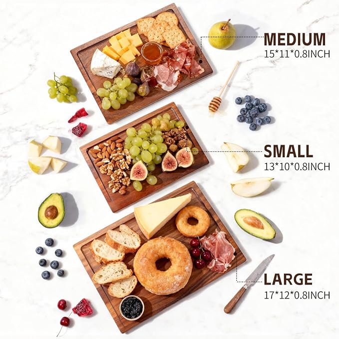 Walnut Cutting Board Set of 3 Handmade Wooden Chopping Boards with Holder, Deep Juice Grooves Side Handles Reversible NonToxic Serving, Gift for Mother's Day, Housewarming Wedding