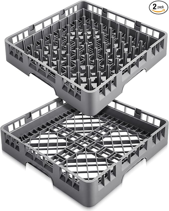 Aurelema Commercial Dishwasher Tray Rack, Commercial Dish Drying Rack, Polypropylene Full Size Flatware Tray for Hotel Canteen Kitchen Restaurant Tableware Plate and Bowl(Basics,Peg Dish,Gray,2 Pack)
