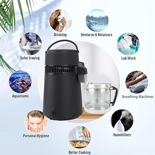 Sanpyl 4L Carafe for Countertop Distiller, Multi Purpose Distilled Water Bottle Jug, Glass Stainless Steel Replacement Distilled Water Filter Jug, for Home Beauty Countertop, Sanpylksh6tg974v