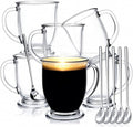 6 Pack Glass Coffee Mugs with 6 Spoons, 15 OZ Clear Drinking Glasses with Handle, Large Espresso Cup, Hot Cold Beverage Glassware Set for Water, Tea, Cappuccino, Latte, Juice, Cocoa, Milk