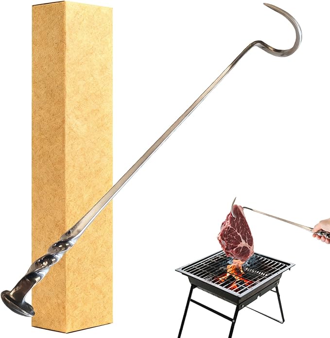 Meat Flipper, Grill Hooks for Turning, Heavy Duty Stainless Steel BBQ Turner Hooks with Long Handle for Flipping Ribs, Pork Shoulder, Roast on Smoker Grilling (Left Hand - A)
