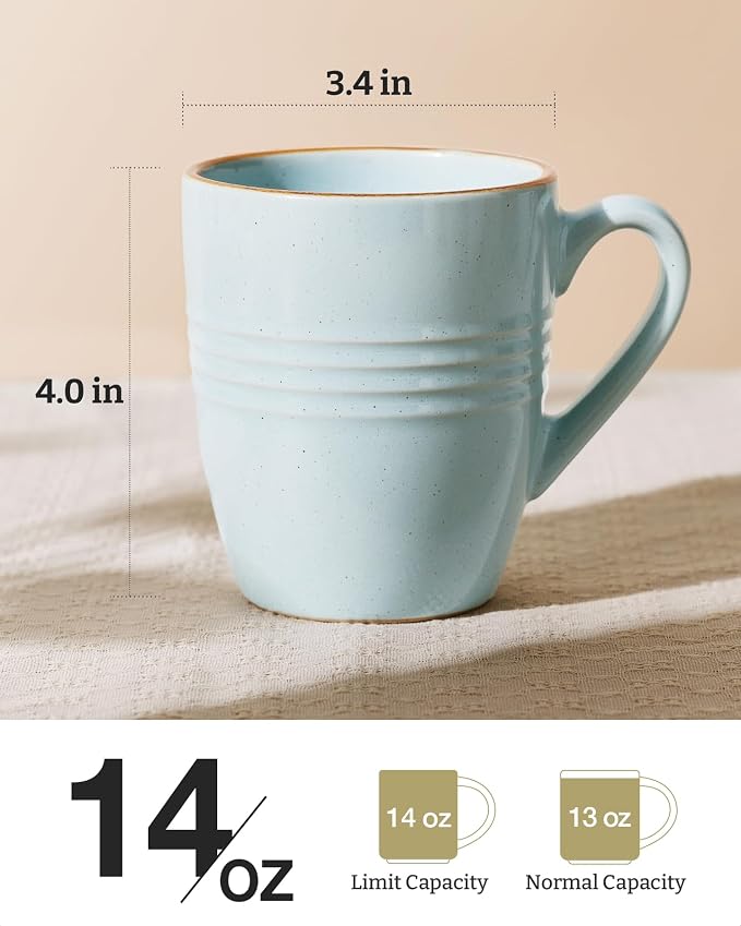 famiware Jupiter Coffee Mugs Set of 4, 14 OZ Coffee Mug, Microwave and Dishwasher Safe, Coffee Cups with Handle for Coffee, Tea, Cocoa, Milk, Light Blue (Pack of 2)