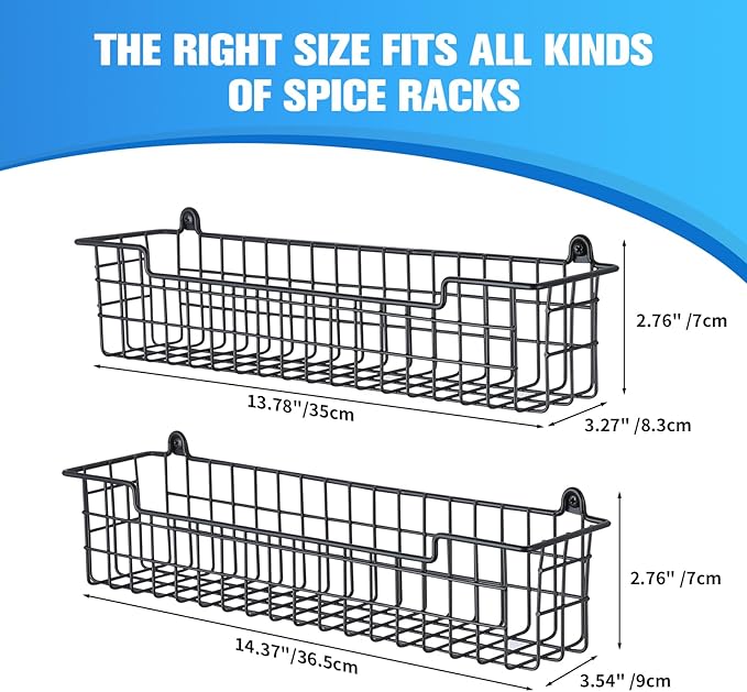 Spice Rack Organizer Wall Mount, Spice Organization Storage Shelf for Cabinet Door, 4 Packs Wall Spice Rack Saving Space for Kitchen, Black