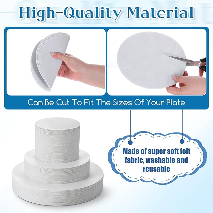 Plate China Storage Dividers, 160 Pcs Felt Plate Storage Containers Dividers Protectors 3 Sizes Thick Soft Round China Dish Protectors for Porcelain Cookware Protecting and Stacking, White