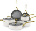 10-Piece White Ceramic Nonstick Cookware Set, Pots and Pans with Glass Lids & Anti-Scald Handles, Non-Toxic PFAS Free, Dishwasher & Oven Safe up to 480°F, Induction & All Stoves Ready