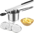 Potato Ricer Heavy Duty Stainless Steel Potato Masher with 3 Interchangeable Discs, Large Masher and Ricer Kitchen Tool for Mashed Potatoes, Spaetzle Noodle Maker, Potato Press