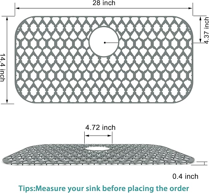 SAMSIER Silicone Sink Protectors Mats (13x11 & 14x12 & 16x12 & 18x16 & 19x14 & 21x16 & 22x13 & 25x16 & 26x14 & 28x14 & 30x16) for Bottom of Kitchen Sink (28”x14.4”, Rear Drain)