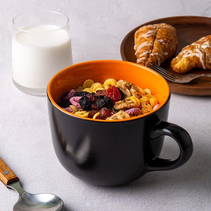 AmorArc 24 oz Soup Mugs with Handles, Jumbo Ceramic Bowls Mugs Set with handles for Coffee Cereal Cappuccino Snacks, Microwave&Dishwasher safe Soup Cups for Meal-Orange