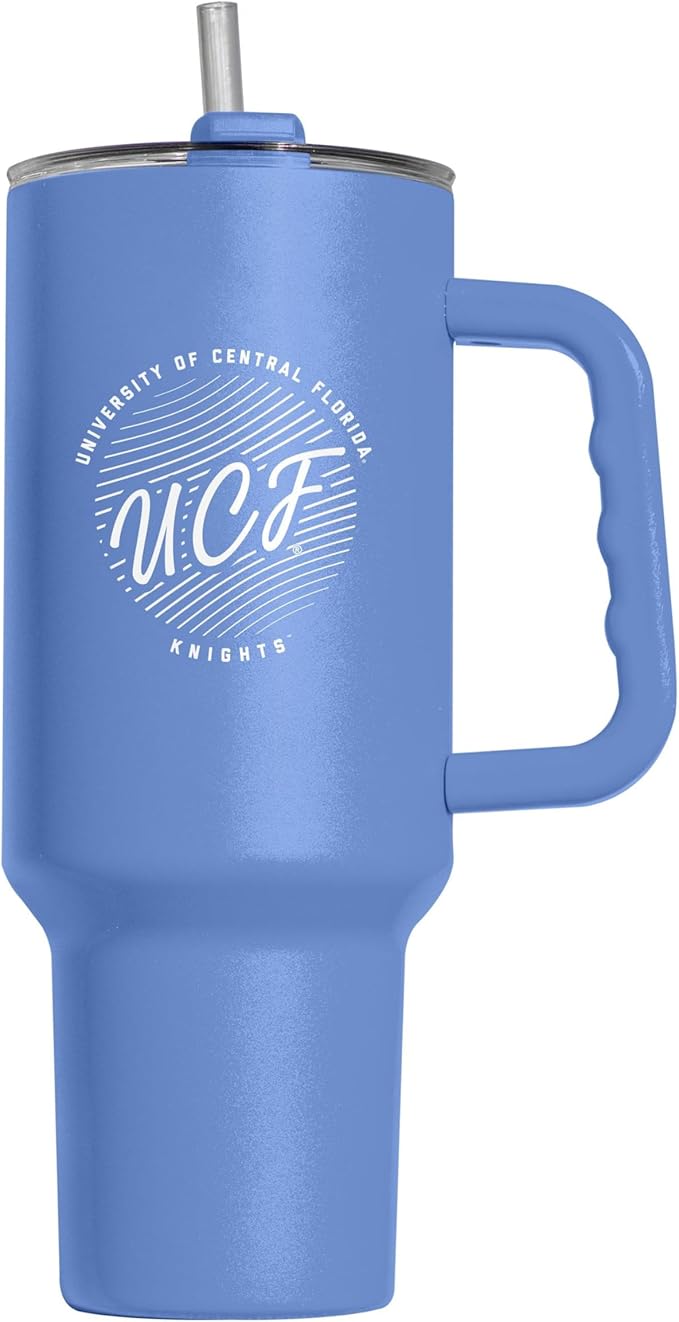 Logo Brands NCAA Central Florida Golden Knights Retro Script Arctic 40 oz Tumbler with Handle - Stylish Everyday Use Powder Coated-Stainless Steel with Straw- Keeps Cold For Hours