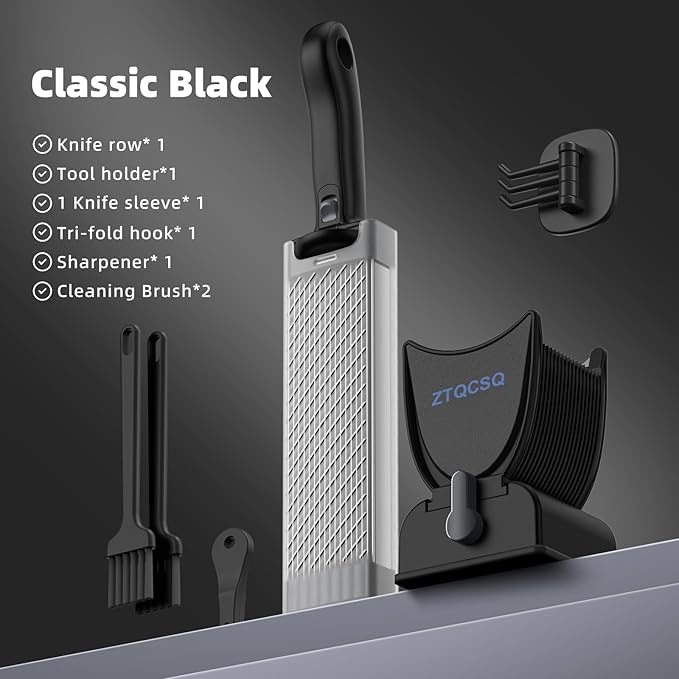 Meat Slicer for Fresh Raw Meat, Manual Cutter Slicer, 17 Blades Once Get 18 Slices, can Slicing Shredding (2 or 4 mm), Meal Prep, Beef Pork Mutton for Home Cooking BBQ Hot Pot -Black