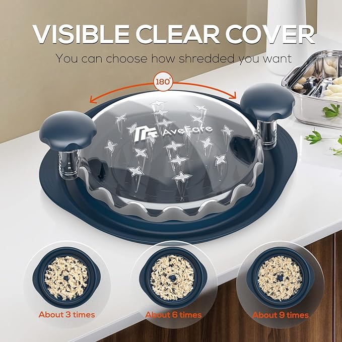 AveFare Chicken Shredder - 10.8Inch Large Chicken Shredder Tool Twist with Brush, Visible Meat Shredder, Ergonomic Handle, Strong Anti-Slip, BPA Free Dishwasher Safe, Suitable for Pork Beef Chicken