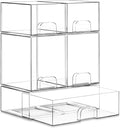 Stackable Storage Drawer Organizers Set of 5 for Bathroom Organizer Storage | Clear Plastic Organizer Bins for Baby Bottle, Kitchen Under Sink, Laundry, Pantry, Beauty, Cabinet, Medicine, Office Supplies