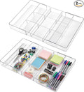 Briwooody 2 Pcs Large Expandable Acrylic Drawer Organizers, Grid Adjustable Drawer, Dividers Organizer for Desk, Makeup, Jewelry, Office, Kitchen Supplies (Transparent,11 Compartments)