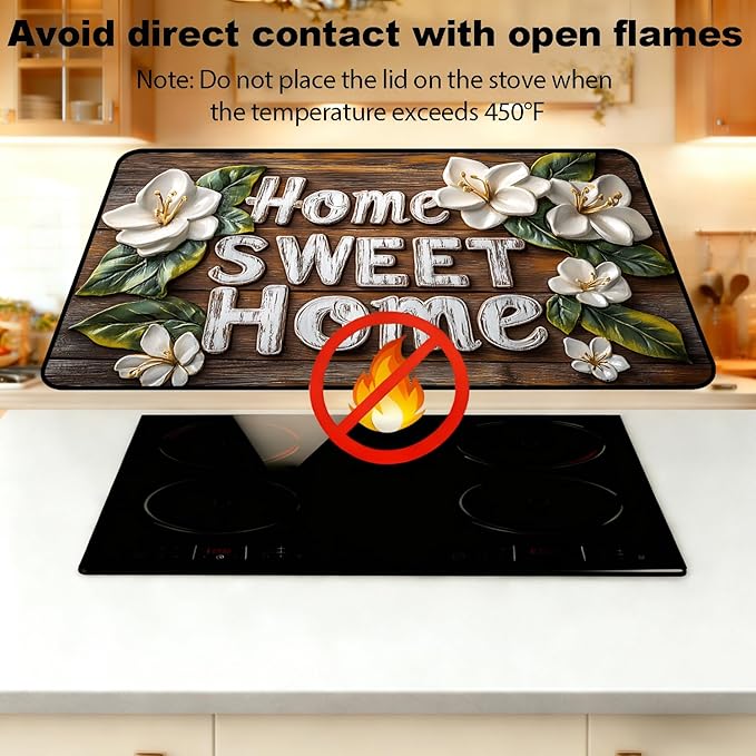 Stove Top Cover for Electric Stove, Vintage Farmhouse Style Glass Cooktop Protector, Multi-functional Kitchen Counter & Washer Top Cover