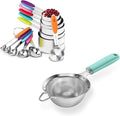 U-Taste 12 Piece Measuring Cups and Spoons Set in 18/8 Stainless Steel (Multicolors), and 18/8 Stainless Steel 3.9 inch 30 Mesh Strainer (Aqua Sky)