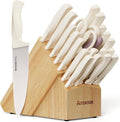 Knife Set, Astercook 22-Piece Kitchen Knife Set with Built-in Sharpener Block, High Carbon Stainless Steel Knives, Dishwasher Safe, Non-Slip Handle, Elegant Cream White Design, Perfect Holiday Gifts
