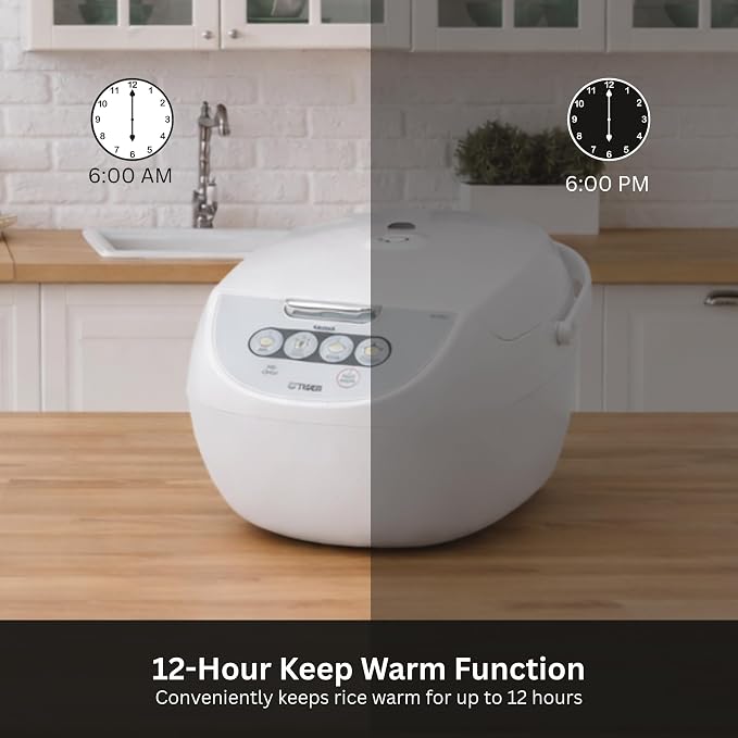 Tiger JBV-A18U-W 10-Cup (Uncooked) Micom Rice Cooker with Food Steamer & Slow Cooker, White