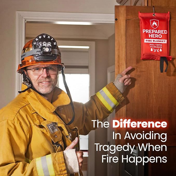 Prepared Hero Emergency Fire Blanket - 1 Pack - Fire Suppression for Kitchen, 39” x 39” Fiberglass Fire Blanket for Home