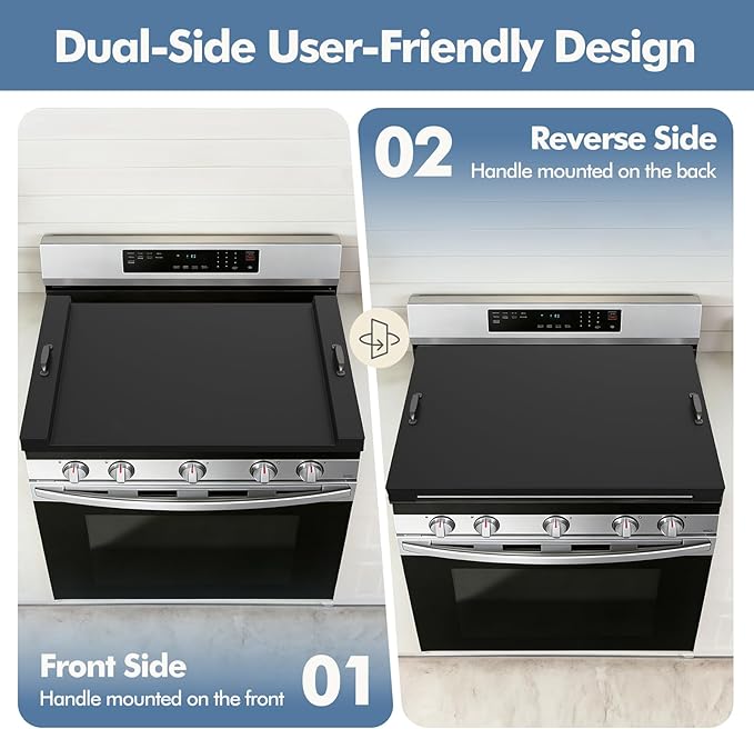 DUMOS Noodle Board Stove Cover with Handles, Wooden Stove Top Cover for Gas Electric Glass Stove, 22 x 29.5 inch(Black)