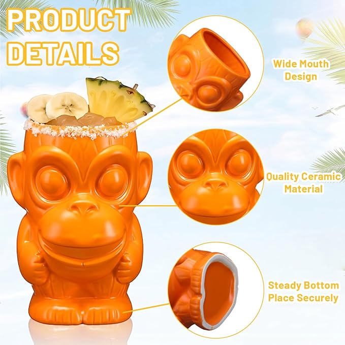 Yungyan 8 Pcs Ceramic Tiki Mugs for Cocktails Tiki Cups for Party Hawaiian Cups Tropical Drinkware for Luau Exotic Party Barware Home Bar Decoration (Mixed Styles)