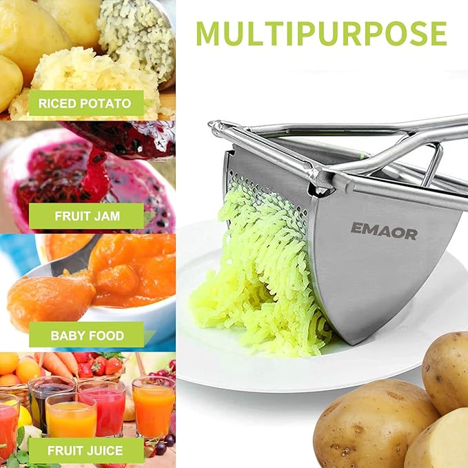 Potato Ricer Set,Heavy Duty Stainless Steel Potato Masher and Ricer for Mashed Potatoes,Vegetables, Professional Kitchen Tool, Press, Large Masher, Press and Mash for Baby Food, Fruit Juices