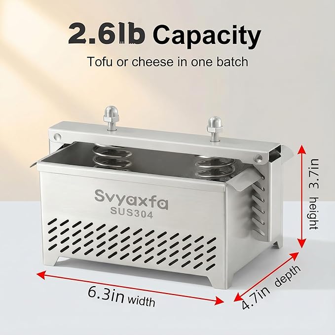 Tofu Press Stainless Steel Tofu & Cheese Press - Quick Water Removal in 10-30 Mins - Perfect for Silken, Firm, or Extra Firm Tofu - BPA Free & Dishwasher Safe Food Strainers(6.6 * 4.7)