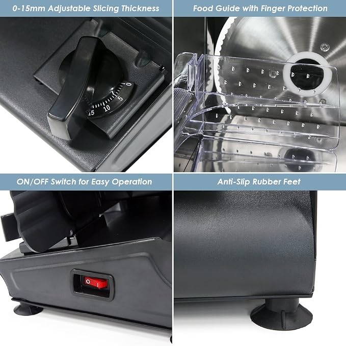 Elite Gourmet EMT-625B Ultimate Precision Electric Deli Food Meat Slicer Removable Stainless Steel Blade, Adjustable Thickness, Ideal for Cold Cuts, Hard Cheese, Vegetables & Bread, 7.5”, Black