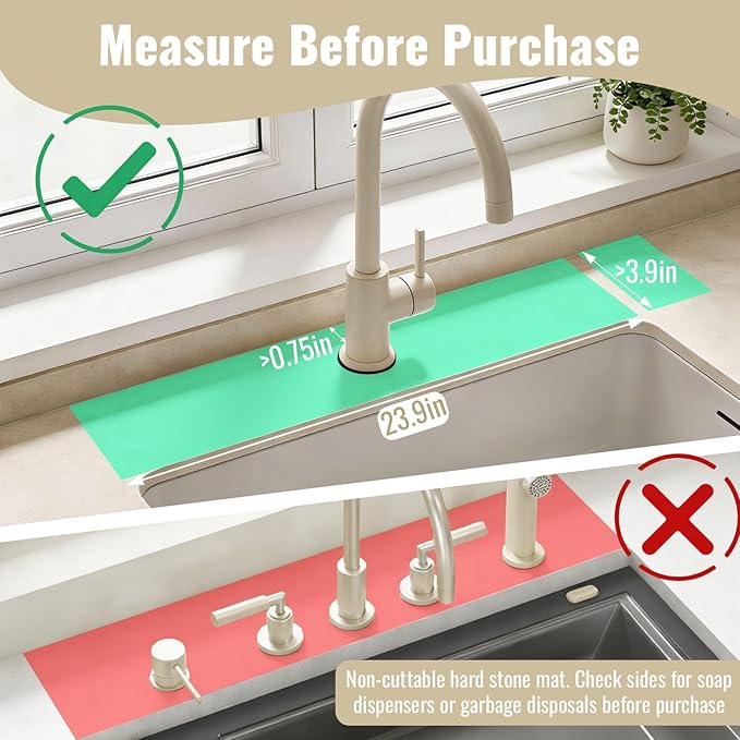 Hopegiver Stone Faucet Mat for Kitchen Sink - Fast Drying Diatomite Sink Protector Prevent Moisture, Super Water Absorbing Stone Tray for Kitchen & Bathroom Counter (White, 23.6"x3.9")