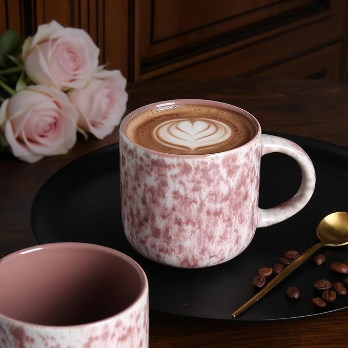 MONITO 12 OZ Coffee Mugs Set of 4, Ceramic Coffee Mugs,Modern Coffee Mugs Set with handle for Tea/Latte/Cappuccino/Milk/Cocoa. (Red, 4 Count（Pack of 1）)