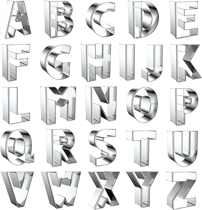 2 Inch Alphabet Cookie Cutter Set - 26 Piece Small Alphabet Letters Shapes Molds - Stainless Steel