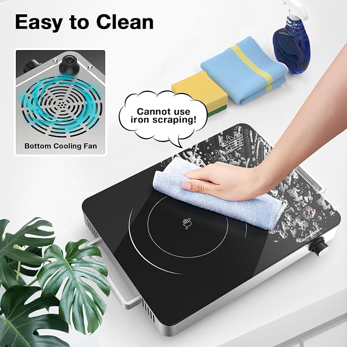Portable Electric Cooktop 110V, 1800W Electric Stove Infrared Hot Plate with Knob Control, Nafewin Single Burner Countertop Burner with Handle, 4-Hours Timing Setting, Compatible for All Cookwares