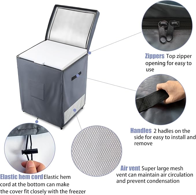 Deep Freezer Covers for Outside,Heavy Duty 600D Durable Chest Freezer Cover Waterproof,Outdoor Freezer Covers for Outside 7.0 Cubic Feet Chest Freezer,Top with Zipper to Open(38"W x 23"D x 34"H,Grey)