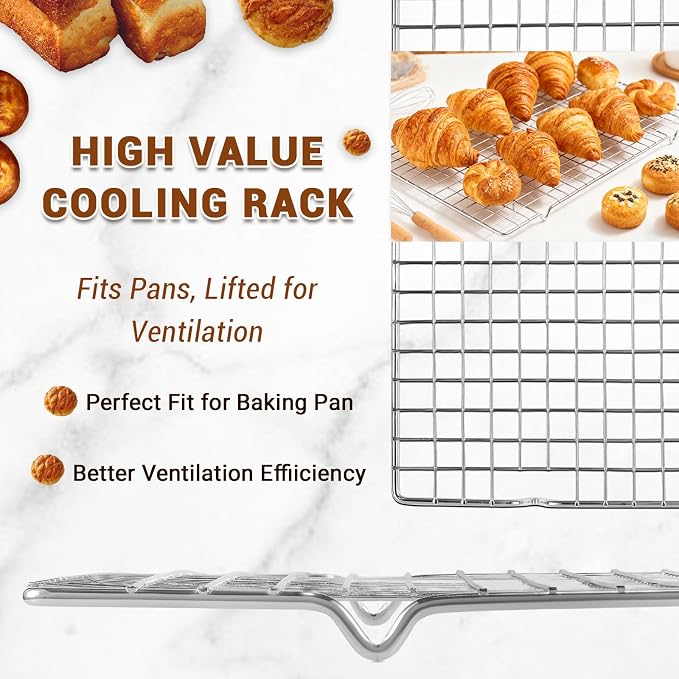 BEWOS Baking Sheet Pans With Racks Set - Including 17.6 × 12 × 1.26 Inch Carbon Steel Baking Sheet, Set of 106 (3 Sheets + 3 Cooling Racks + 100 Parchment Paper), Nonstick Bakeware sets for Baking