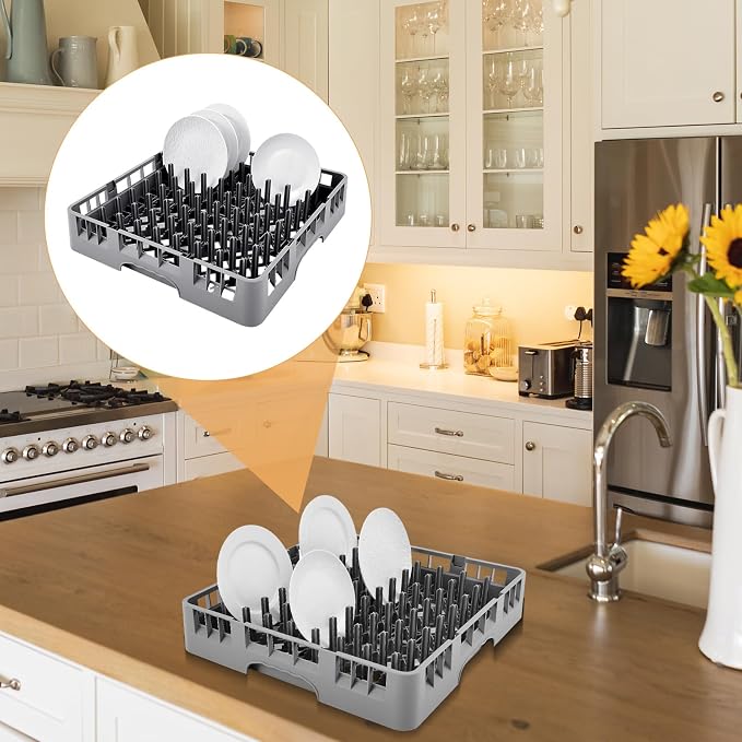 Aurelema Commercial Dishwasher Tray Rack, Commercial Dish Drying Rack, Polypropylene Full Size Flatware Tray for Hotel Canteen Kitchen Restaurant Tableware Plate and Bowl(Peg Dish,Gray,1 Pack)