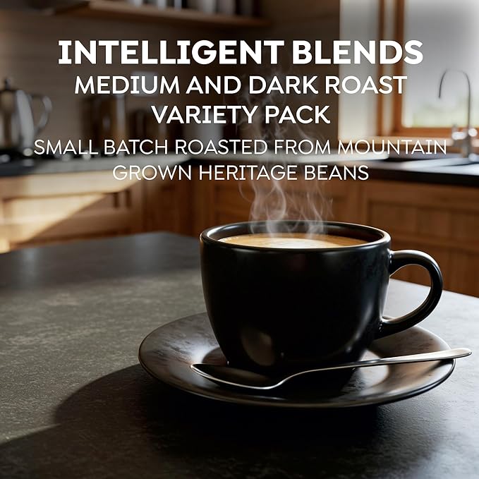 Intelligent Blends Dark Roast & Medium Roast Coffee Pods Variety Pack, 32 ct, Single Serve Pods – 100% Arabica Coffee, Compatible with Keurig K Cups Maker
